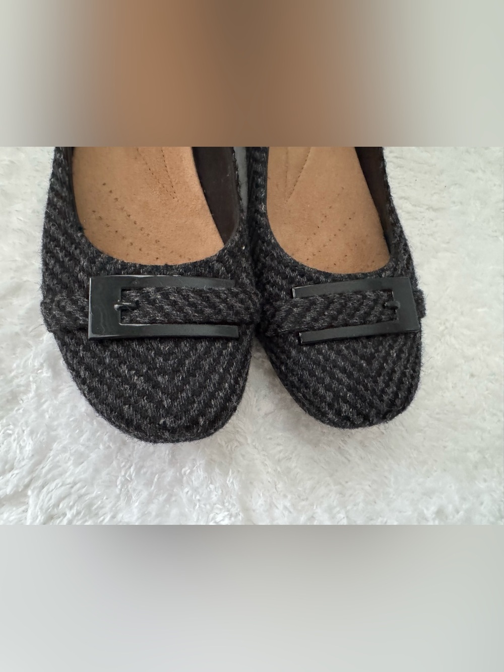 Clarks Cushion Soft black/gray herringbone tweed textile flats size 7.5M womens - Picture 3 of 12